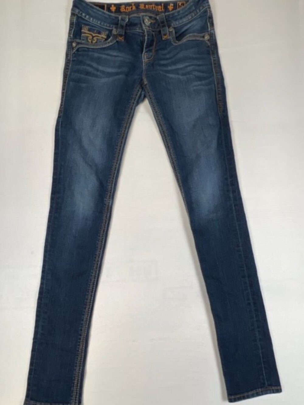 Rock Revival Women’s Size 26 Skinny Blue Denim Jeans Embellished Pockets